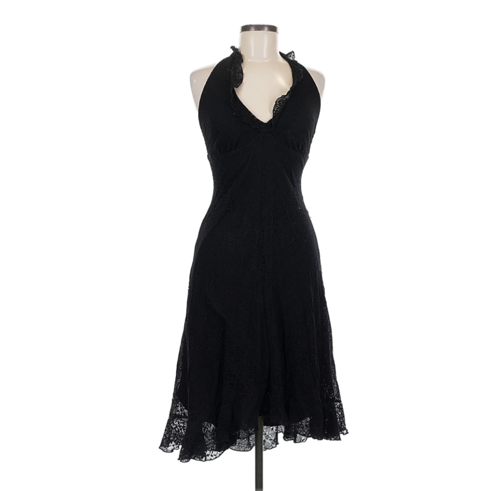 vintage 1990s era black lacy betsy johnson gothic halter dress